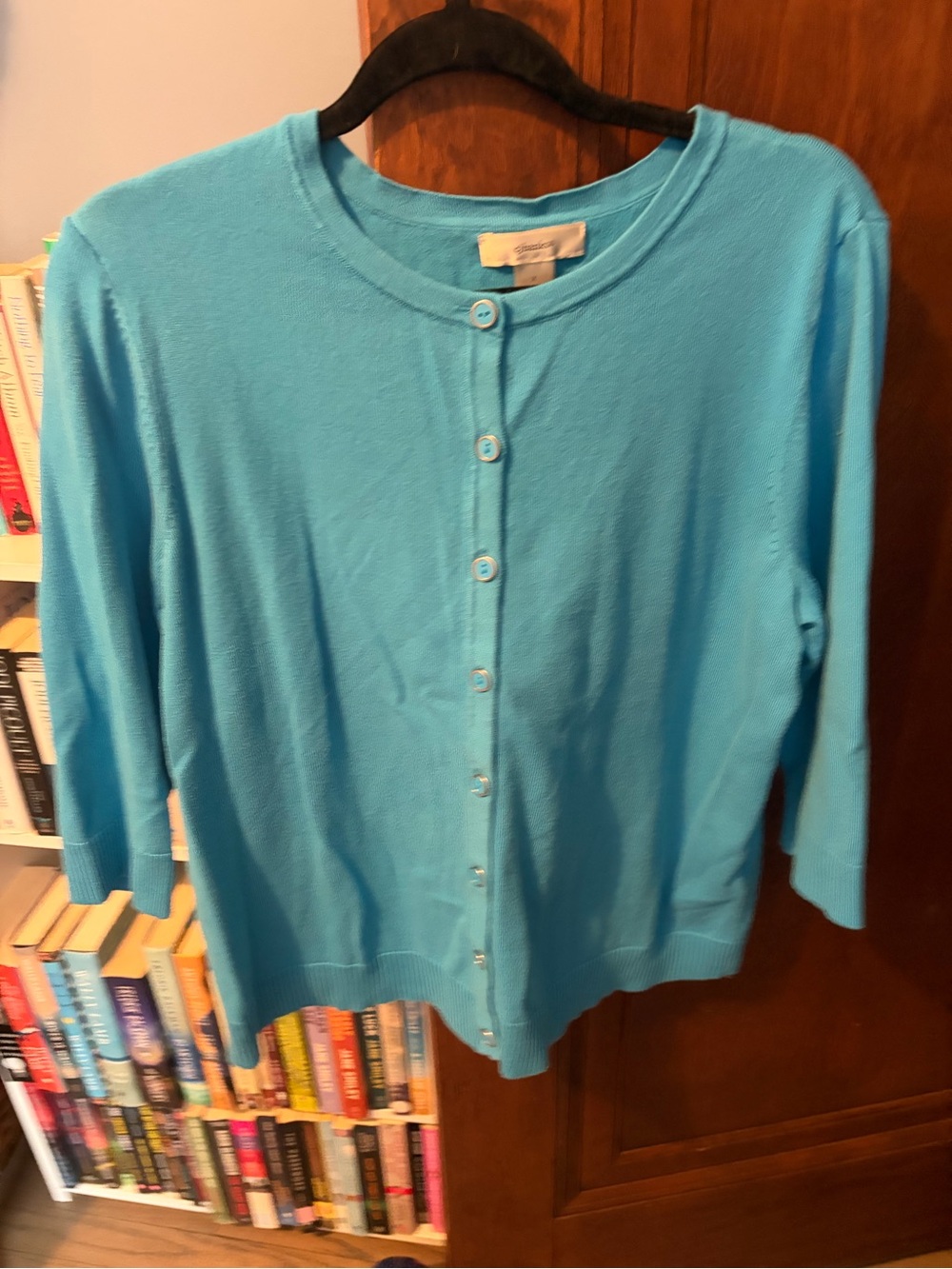 CJ Banks Turquoise Blue Button-Front Cardigan